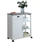 Mobiletto da cucina Kings Brand Furniture Francois con piano in vinile effetto legno e marmo, bianco