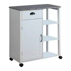 Mobiletto da cucina Kings Brand Furniture Francois con piano in vinile effetto legno e marmo, bianco