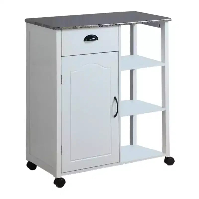 Mobiletto da cucina Kings Brand Furniture Francois con piano in vinile effetto legno e marmo, bianco