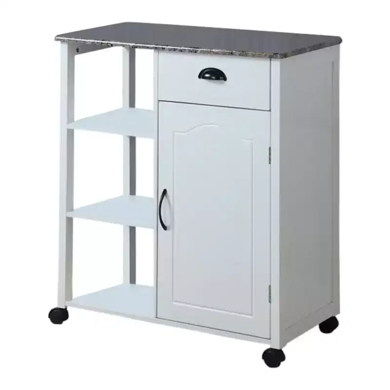 Mobiletto da cucina Kings Brand Furniture Francois con piano in vinile effetto legno e marmo, bianco
