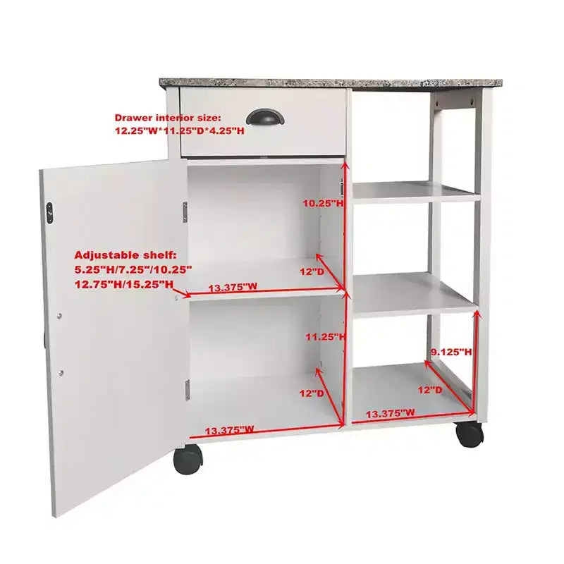 Mobiletto da cucina Kings Brand Furniture Francois con piano in vinile effetto legno e marmo, bianco