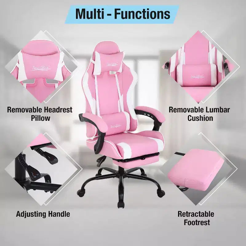 Sedia da gaming BestMassage Sedia da ufficio per computer con poggiapiedi e supporto lombare