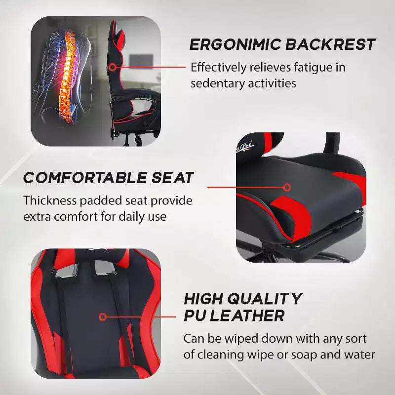 Sedia da gaming BestMassage Sedia da ufficio per computer con poggiapiedi e supporto lombare
