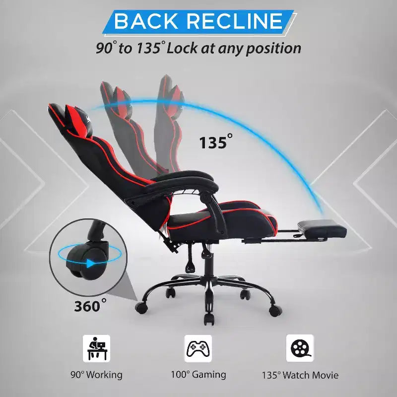 Sedia da gaming BestMassage Sedia da ufficio per computer con poggiapiedi e supporto lombare