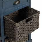 Mobiletto rustico Whisen con due cassetti e quattro classici cestini in rattan per sala da pranzo, soggiorno
