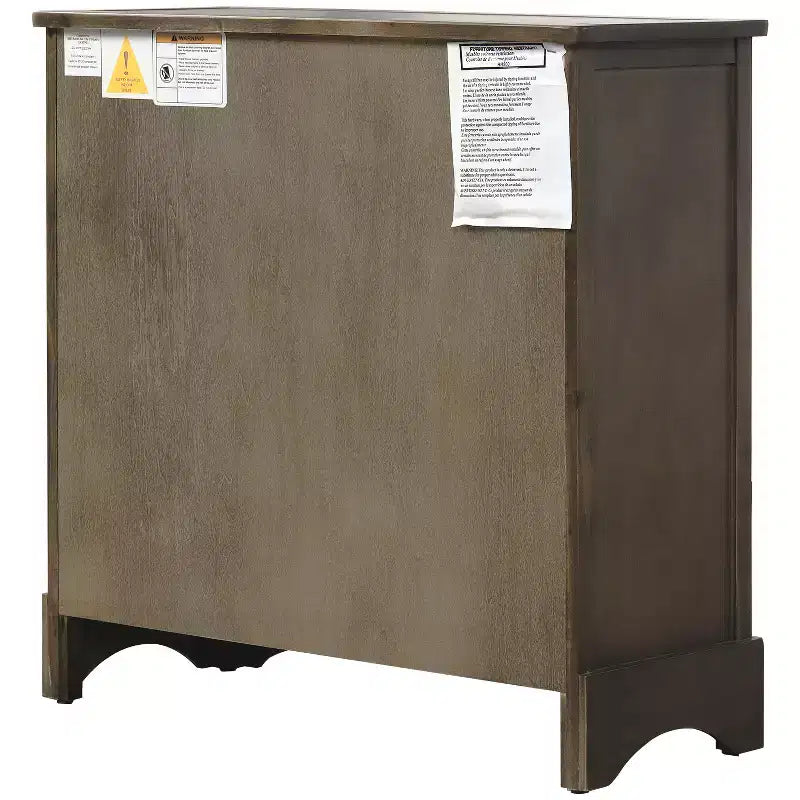 Mobiletto rustico Whisen con due cassetti e quattro classici cestini in rattan per sala da pranzo, soggiorno