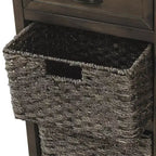 Mobiletto rustico Whisen con due cassetti e quattro classici cestini in rattan per sala da pranzo, soggiorno