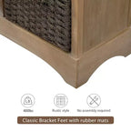 Mobiletto rustico Whisen con due cassetti e quattro classici cestini in rattan per sala da pranzo, soggiorno