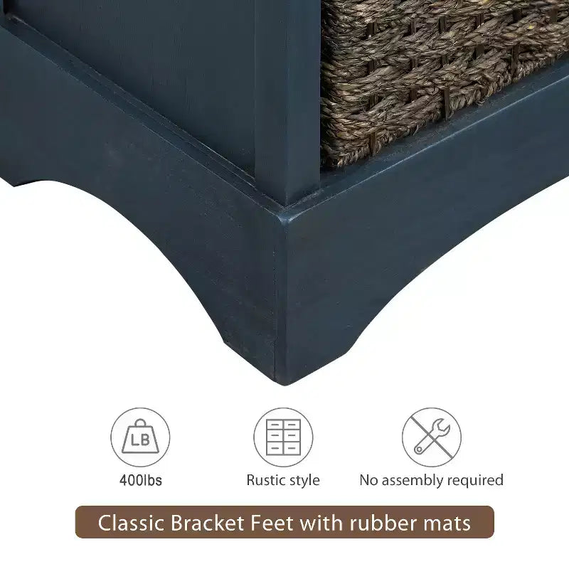 Mobiletto rustico Whisen con due cassetti e quattro classici cestini in rattan per sala da pranzo, soggiorno