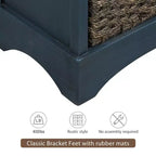 Mobiletto rustico Whisen con due cassetti e quattro classici cestini in rattan per sala da pranzo, soggiorno