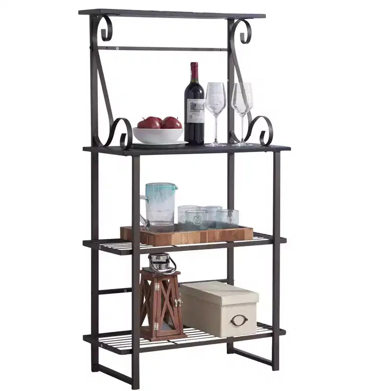 Kings Brand Furniture Covington Mensola da cucina in metallo, scaffale per forni a microonde, Peltro