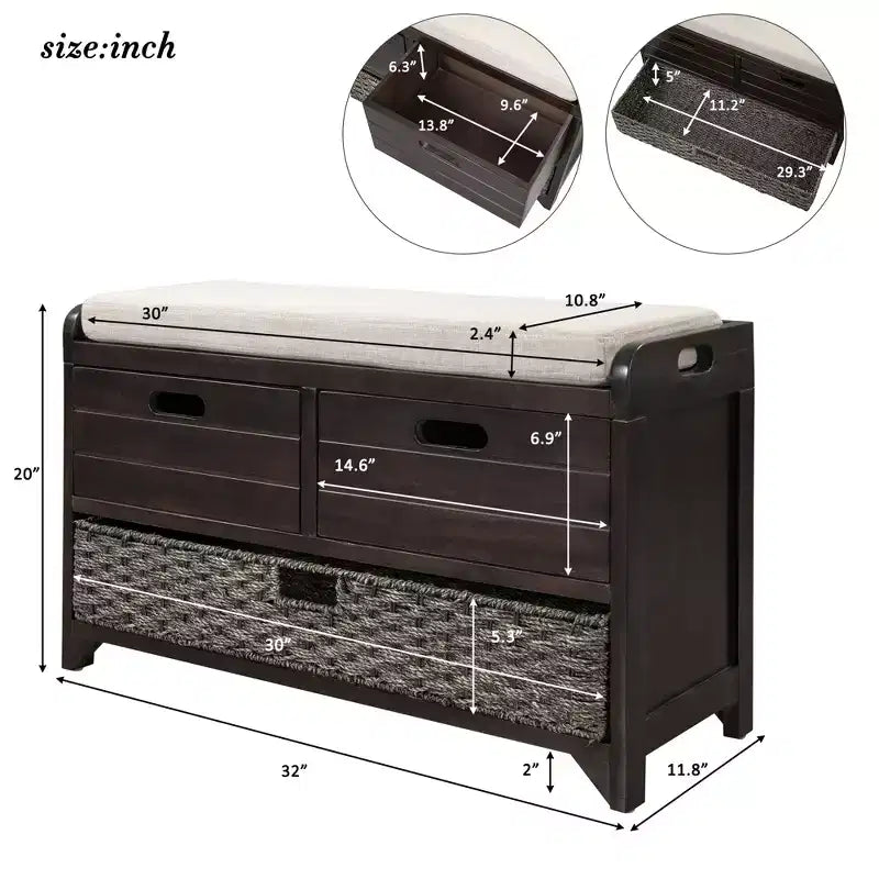 Panca contenitore Whisen con cestino rimovibile e 2 cassetti