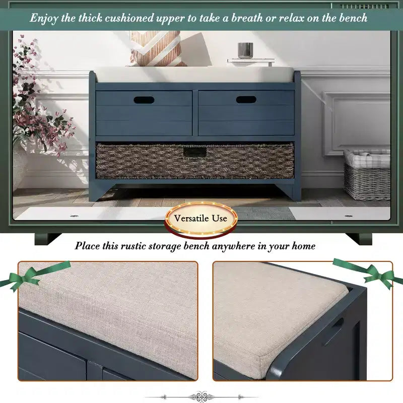 Panca contenitore Whisen con cestino rimovibile e 2 cassetti