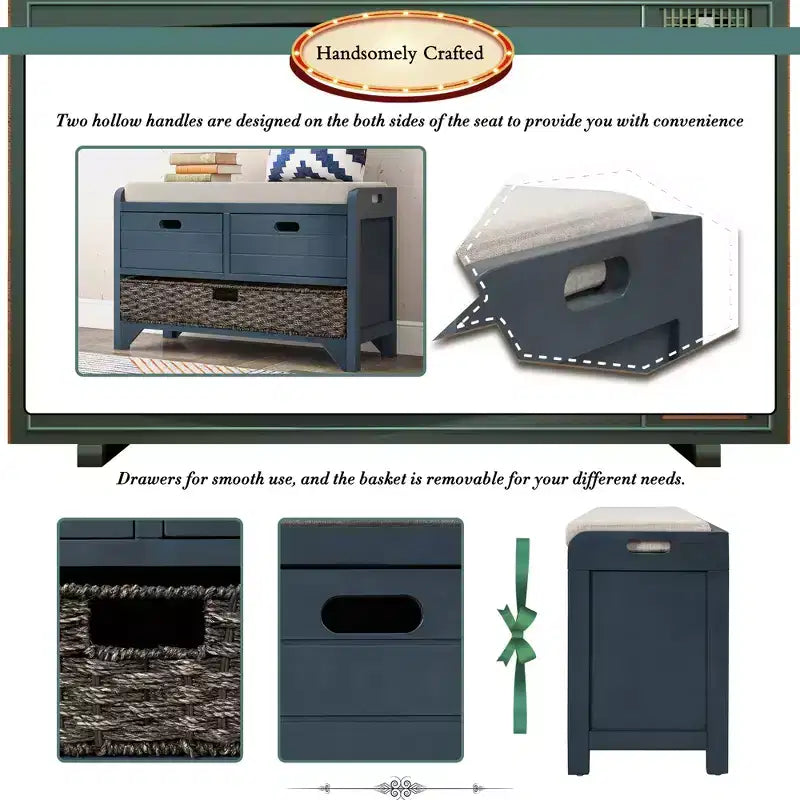 Panca contenitore Whisen con cestino rimovibile e 2 cassetti