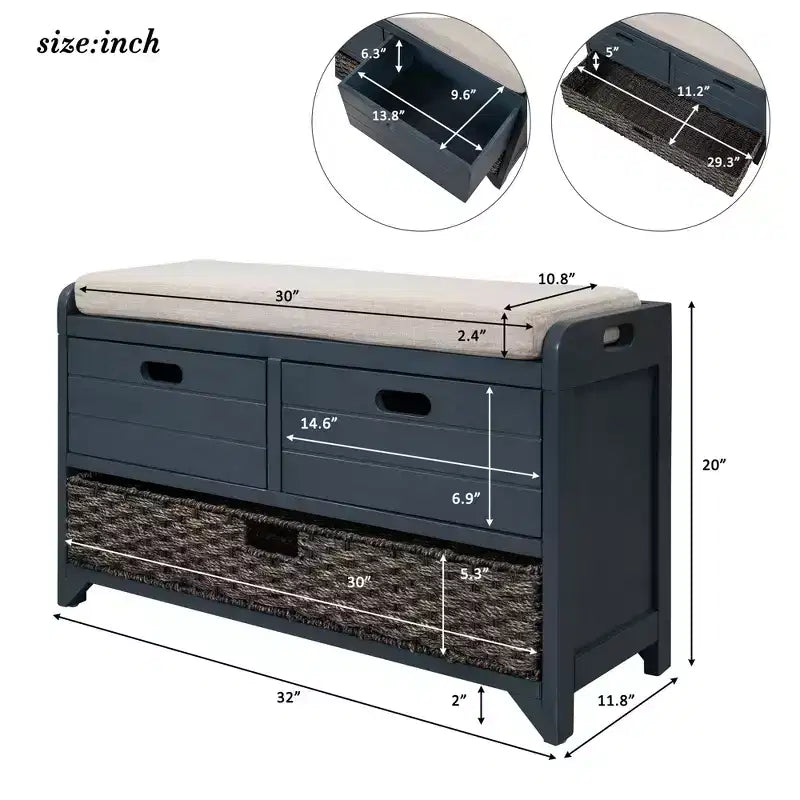 Panca contenitore Whisen con cestino rimovibile e 2 cassetti