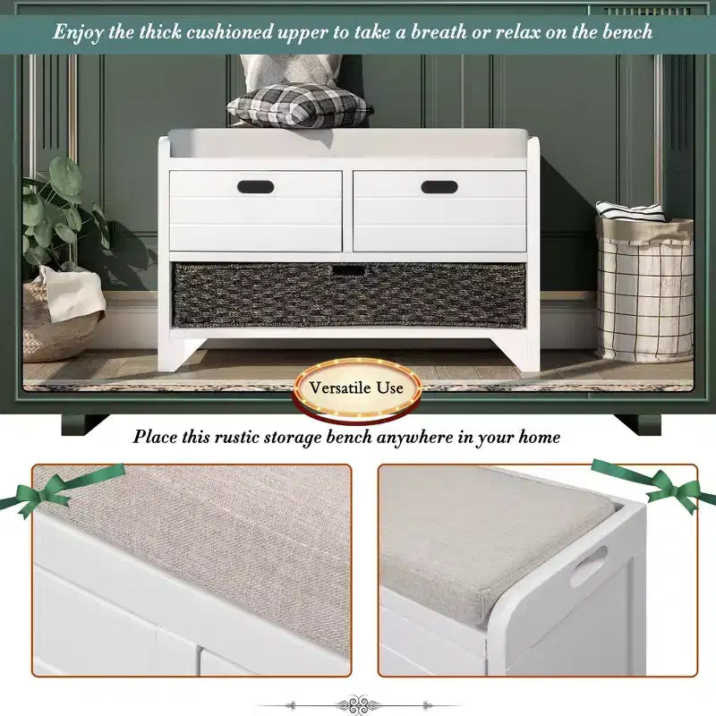 Panca contenitore Whisen con cestino rimovibile e 2 cassetti