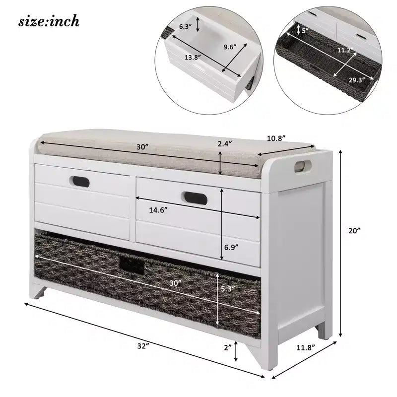 Panca contenitore Whisen con cestino rimovibile e 2 cassetti