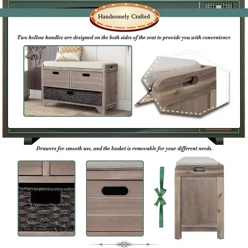 Panca contenitore Whisen con cestino rimovibile e 2 cassetti