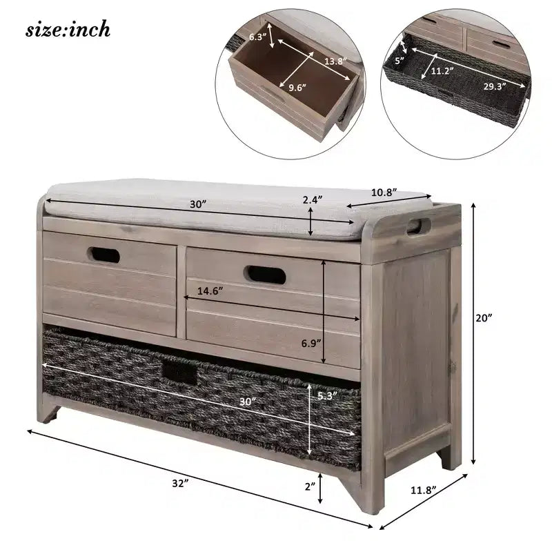 Panca contenitore Whisen con cestino rimovibile e 2 cassetti