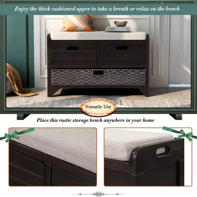 Panca contenitore Whisen con cestino rimovibile e 2 cassetti