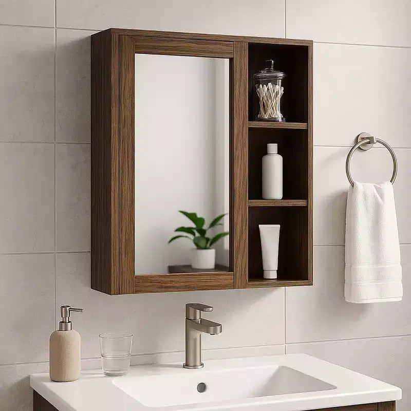 Teamson Home Ellery Armadietto Pensile Rimovibile con Specchio, Ripiani Aperti, Noce