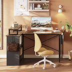 Scrivania per computer a L Bestier da 42" con mensole portaoggetti aperte reversibili, scrivania moderna per ufficio a casa con luce a LED e supporto per monitor