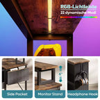 Scrivania per computer a L Bestier da 42" con mensole portaoggetti aperte reversibili, scrivania moderna per ufficio a casa con luce a LED e supporto per monitor