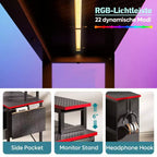 Scrivania per computer a L Bestier da 42" con mensole portaoggetti aperte reversibili, scrivania moderna per ufficio a casa con luce a LED e supporto per monitor