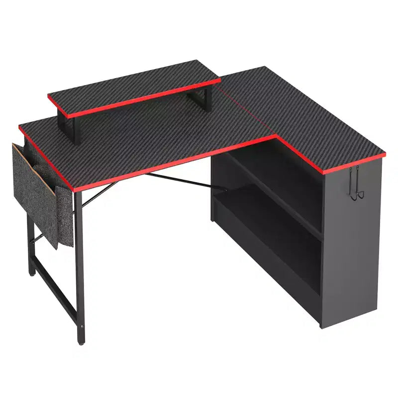 Scrivania per computer a L Bestier da 42" con mensole portaoggetti aperte reversibili, scrivania moderna per ufficio a casa con luce a LED e supporto per monitor