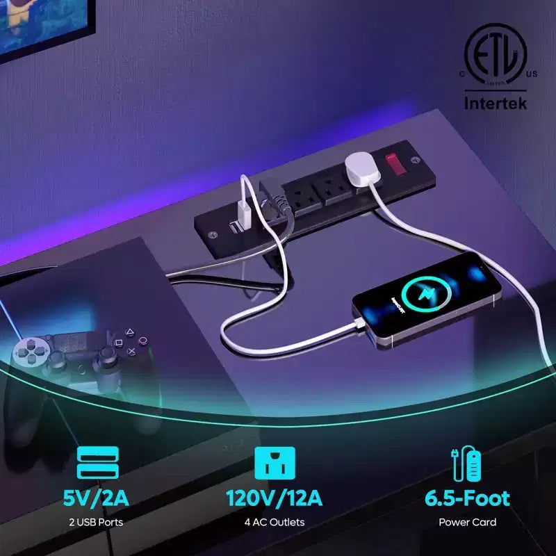 Mobile TV Bestier da 55 pollici con LED, Consolle Multimediale Moderna con Presa di Corrente e Spazio di Archiviazione, Centro di Intrattenimento per Gaming per Camera da Letto e Soggiorno