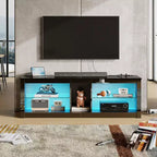 Mobile TV Bestier da 55 pollici con LED, Consolle Multimediale Moderna con Presa di Corrente e Spazio di Archiviazione, Centro di Intrattenimento per Gaming per Camera da Letto e Soggiorno