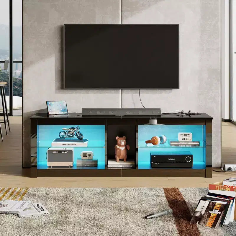 Mobile TV Bestier da 55 pollici con LED, Consolle Multimediale Moderna con Presa di Corrente e Spazio di Archiviazione, Centro di Intrattenimento per Gaming per Camera da Letto e Soggiorno