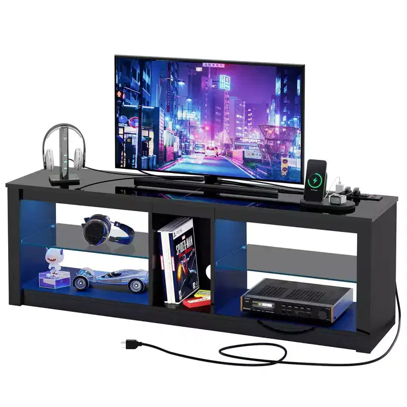 Mobile TV Bestier da 55 pollici con LED, Consolle Multimediale Moderna con Presa di Corrente e Spazio di Archiviazione, Centro di Intrattenimento per Gaming per Camera da Letto e Soggiorno