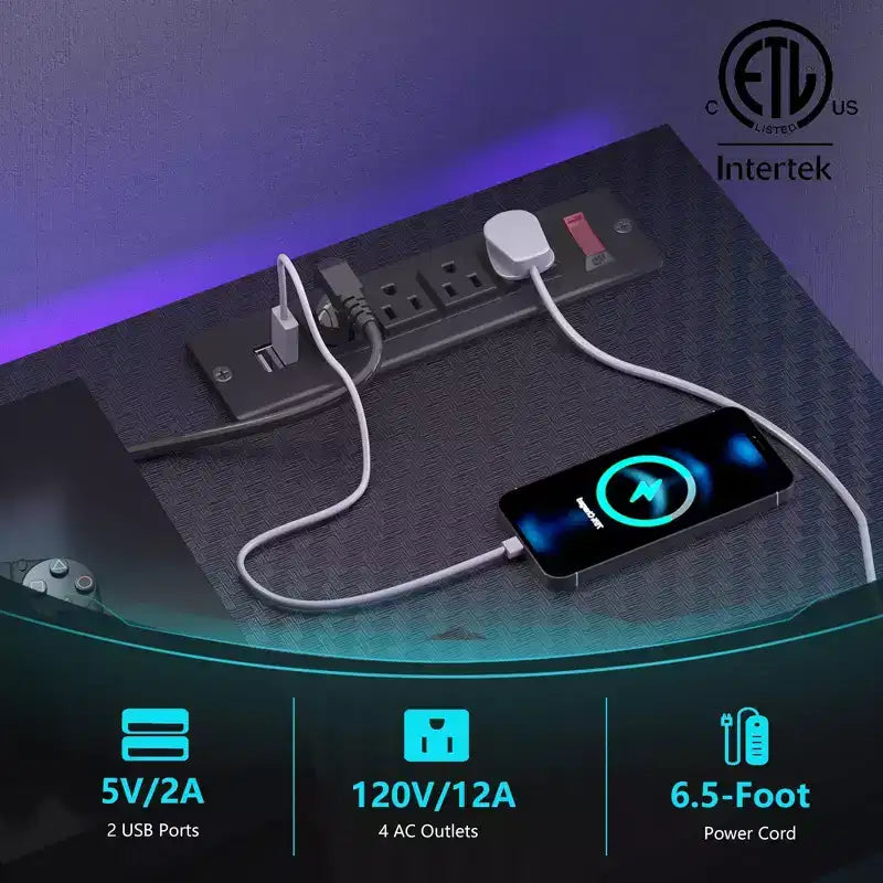 Mobile TV Bestier da 55 pollici con LED, Consolle Multimediale Moderna con Presa di Corrente e Spazio di Archiviazione, Centro di Intrattenimento per Gaming per Camera da Letto e Soggiorno