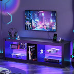 Mobile TV Bestier da 55 pollici con LED, Consolle Multimediale Moderna con Presa di Corrente e Spazio di Archiviazione, Centro di Intrattenimento per Gaming per Camera da Letto e Soggiorno