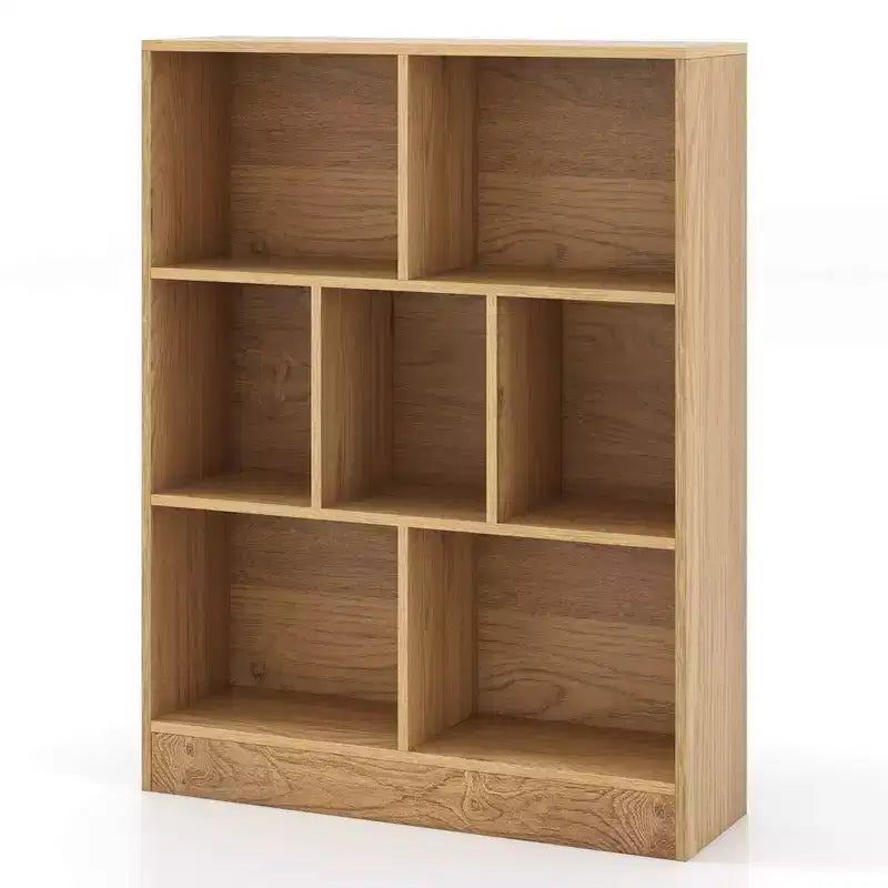 Costway Libreria per bambini a 7 cubi, organizzatore portaoggetti in legno 41, scaffale autoportante, marrone/bianco