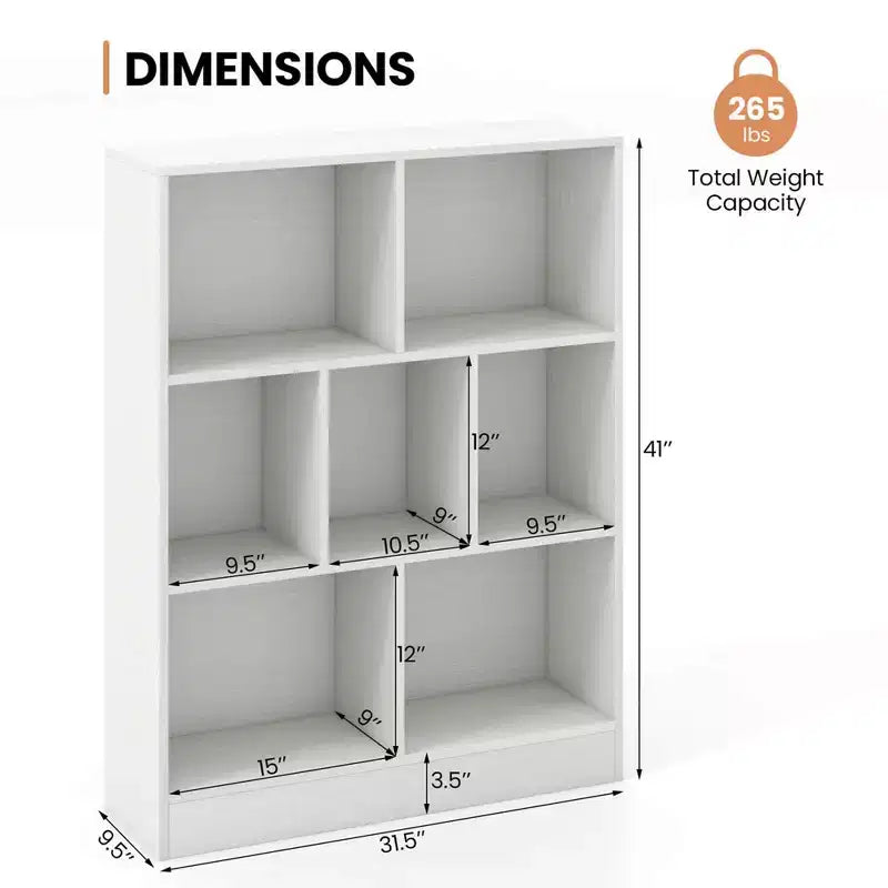 Costway Libreria per bambini a 7 cubi, organizzatore portaoggetti in legno 41, scaffale autoportante, marrone/bianco