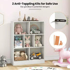 Costway Libreria per bambini a 7 cubi, organizzatore portaoggetti in legno 41, scaffale autoportante, marrone/bianco