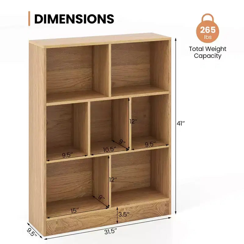 Costway Libreria per bambini a 7 cubi, organizzatore portaoggetti in legno 41, scaffale autoportante, marrone/bianco