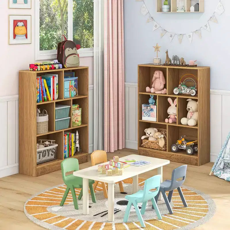 Costway Libreria per bambini a 7 cubi, organizzatore portaoggetti in legno 41, scaffale autoportante, marrone/bianco