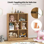 Costway Libreria per bambini a 7 cubi, organizzatore portaoggetti in legno 41, scaffale autoportante, marrone/bianco