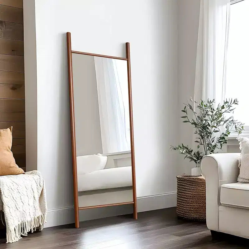 PexFix Specchio da terra a pioli, 21 pollici L x 64 pollici A, con cornice in legno massello, marrone