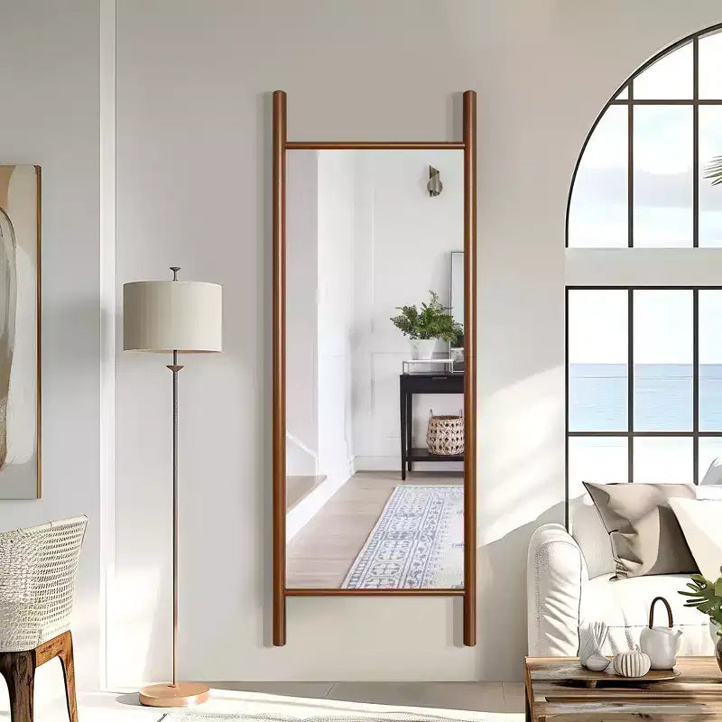 PexFix Specchio da terra a pioli, 21 pollici L x 64 pollici A, con cornice in legno massello, marrone