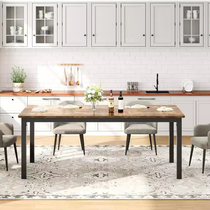 Tavolo da Pranzo Whizmax per 6-8 Persone, Tavolo da Cucina Rettangolare in Legno con Robusto Telaio in Metallo, Ampio Tavolo da Pranzo Lungo Industriale per Famiglie Numerose