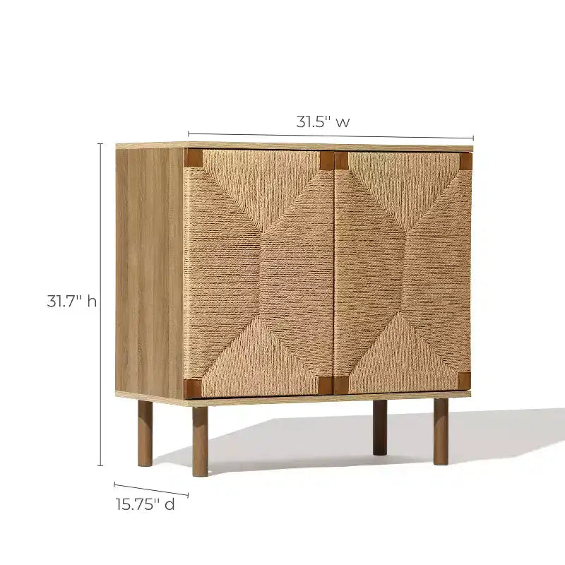 Mobile a 2 ante con corde in stile Mid-Century Modern LuxenHome con gambe in legno, colore naturale