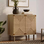 Mobile a 2 ante con corde in stile Mid-Century Modern LuxenHome con gambe in legno, colore naturale