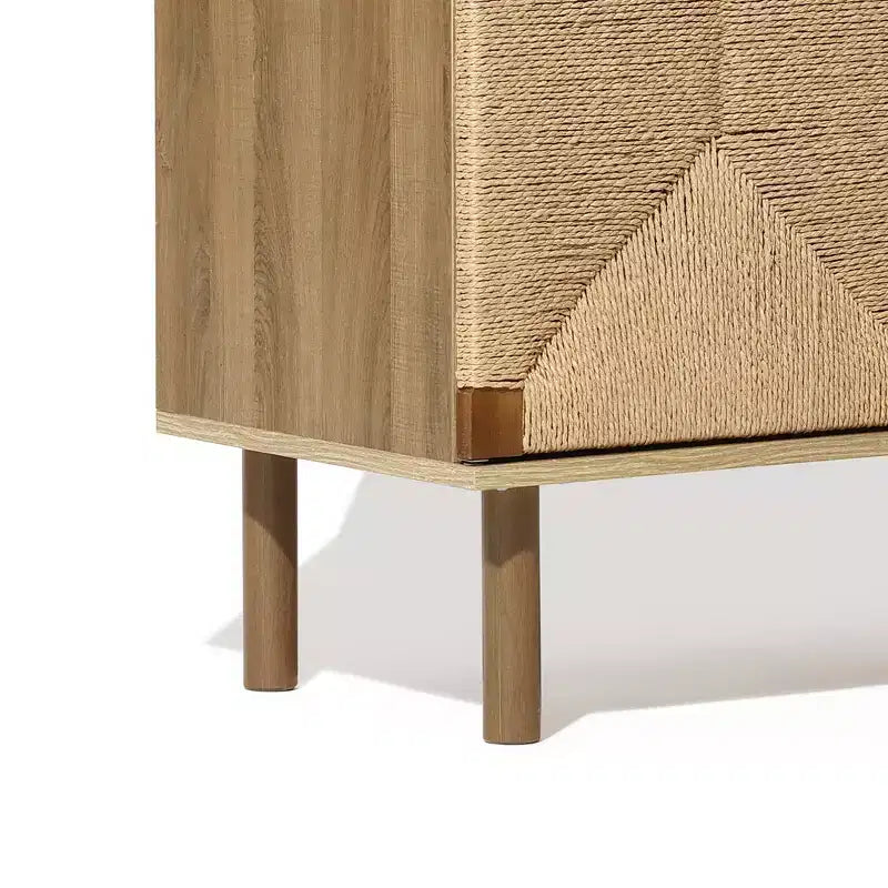 Mobile a 2 ante con corde in stile Mid-Century Modern LuxenHome con gambe in legno, colore naturale