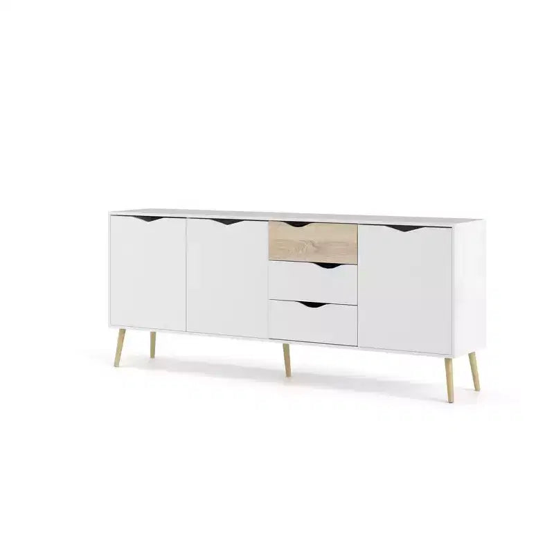 Tvilum, Diana Credenza con 3 ante e 3 cassetti, bianco/struttura rovere