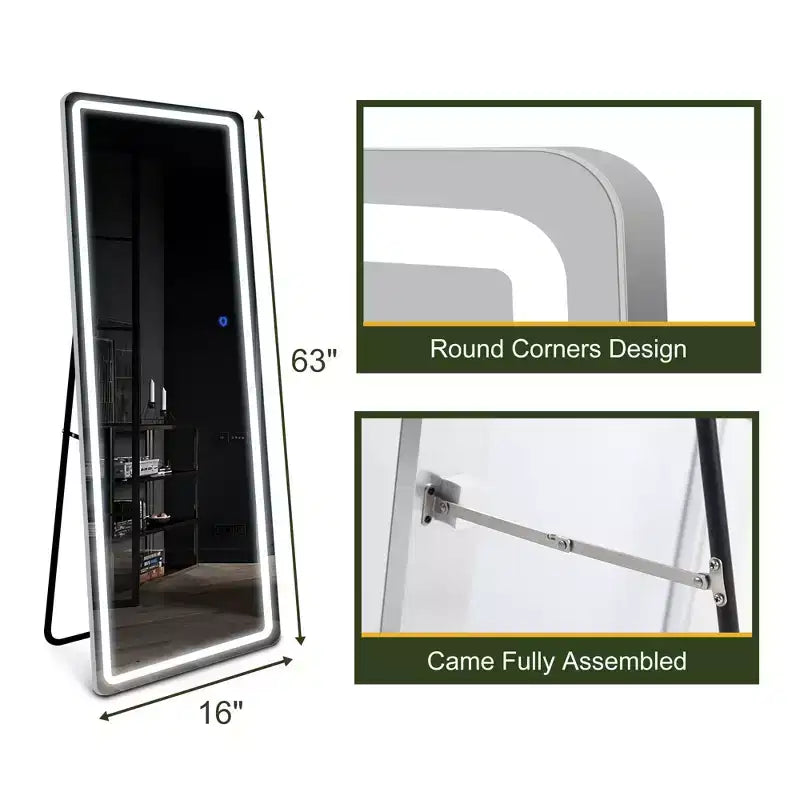 PexFix Specchio a figura intera 63x16, Specchio da trucco a LED con luci, Specchio argento.