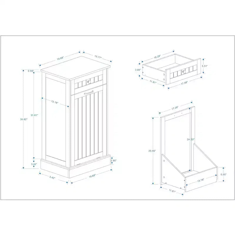 AndMakers Mobile da cucina con pattumiera, 50 cm L x 35 cm P x 90 cm A, pronto per il montaggio